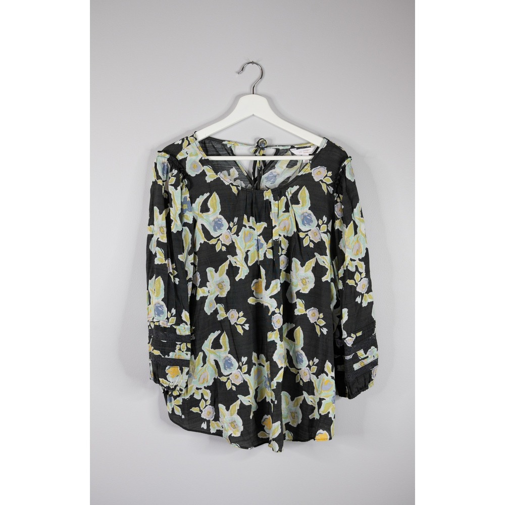 LC Lauren Conrad Floral Blouse Womens XL Black Boho Cottagecore Prairie lace - Picture 1 of 8